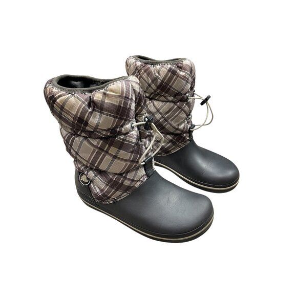 Crocs Crocband Womens Winter Puffer Snow Boots Size 7 Plaid Brown - Picture 1 of 8